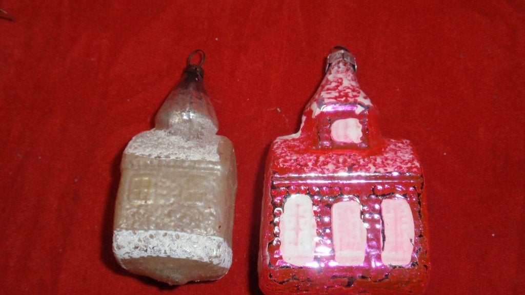 2 oude glazen kerstbal kerkjes, Enlèvement ou Envoi, Utilisé