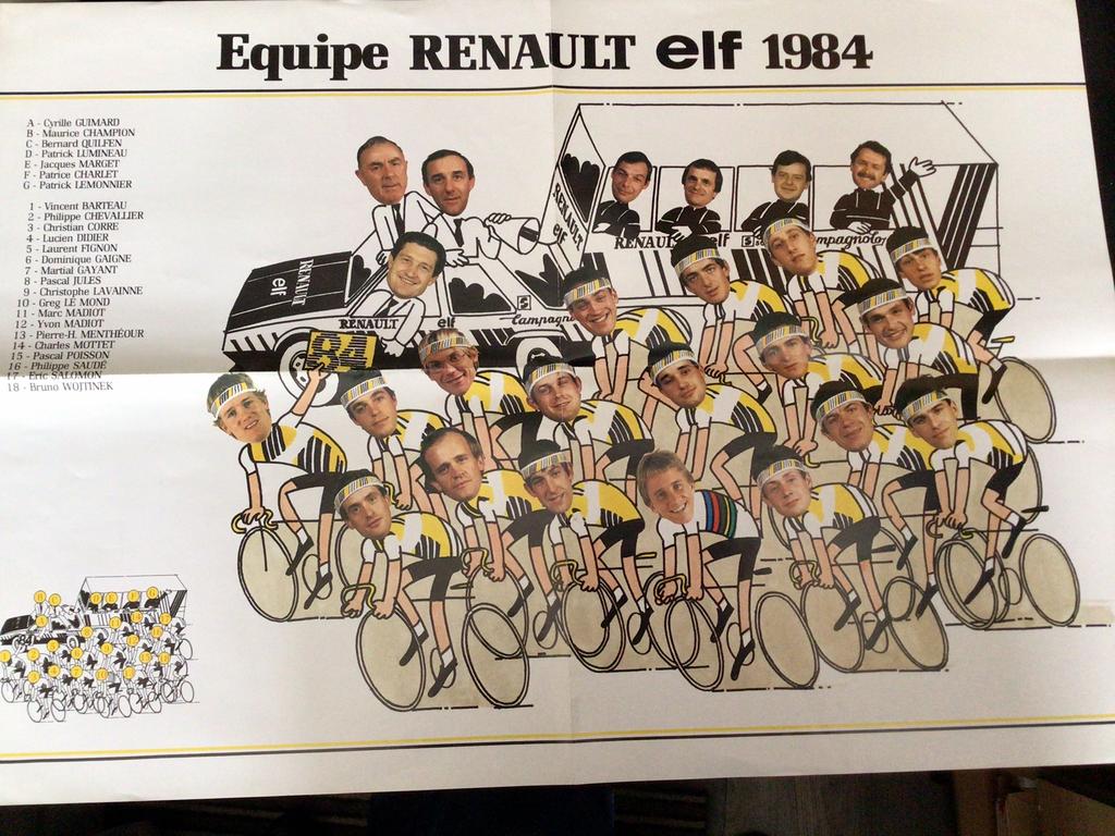 poster wielerkaart 1984 team renault greg lemond  fignon, Verzenden