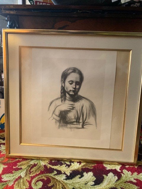 Potloodtekening, Antiquités & Art, Portrait ou Personnes, Sous verre, Enlèvement, Papier