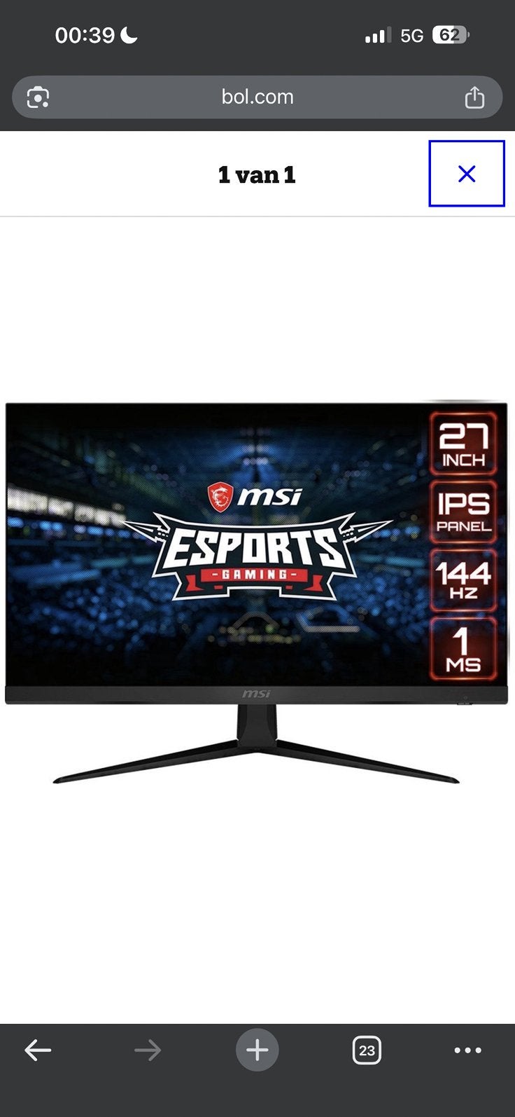 MSI optix G271 Full HD Gaming monitor 27 inch 144hz, HD, 101 t/m 150 Hz, Zo goed als nieuw, DisplayPort