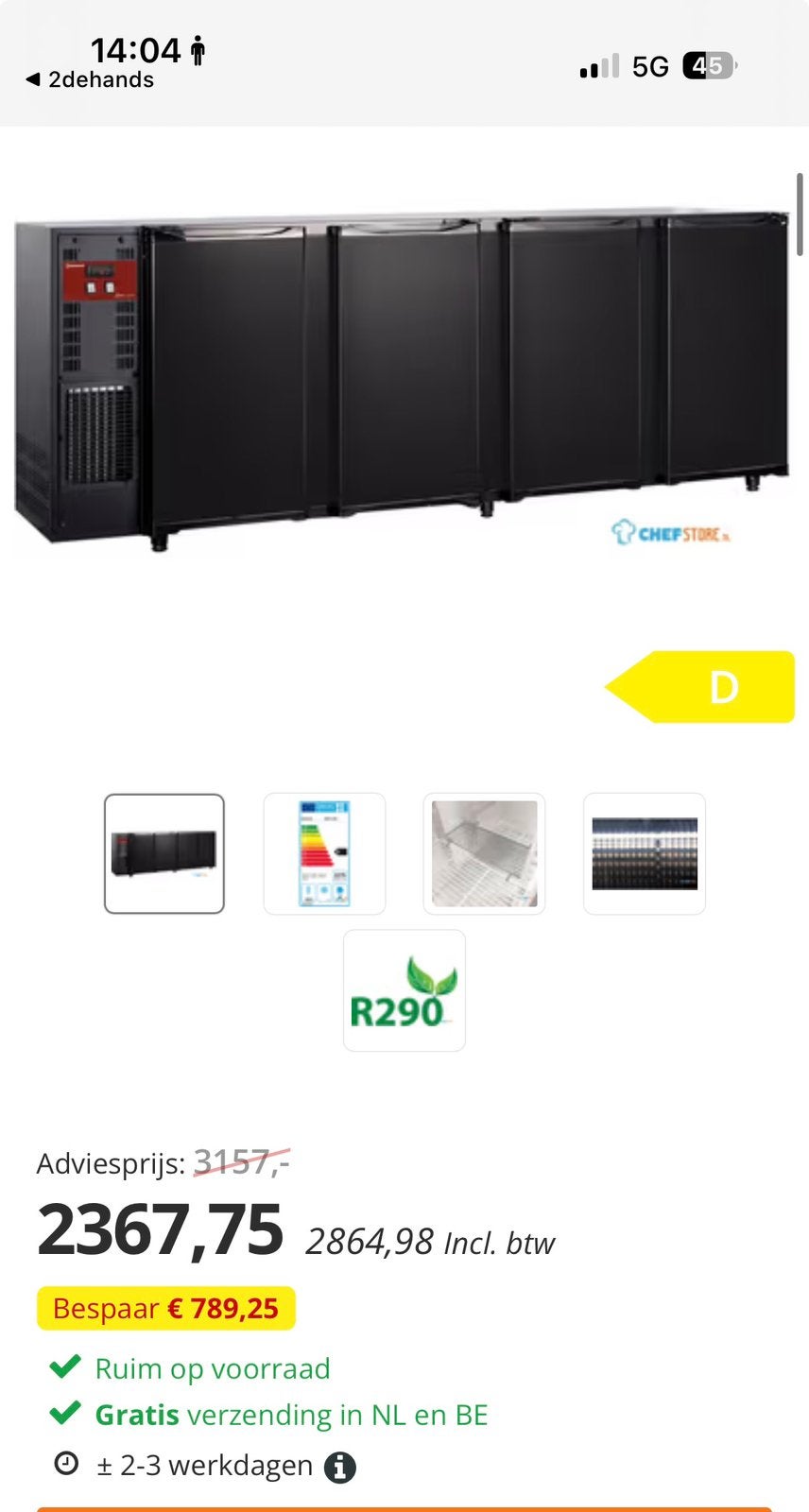 Arrière-bar réfrigéré professionnel 4 portes – 783 L – 900 €, Elektronische apparatuur, Koelkasten en IJskasten, Zo goed als nieuw