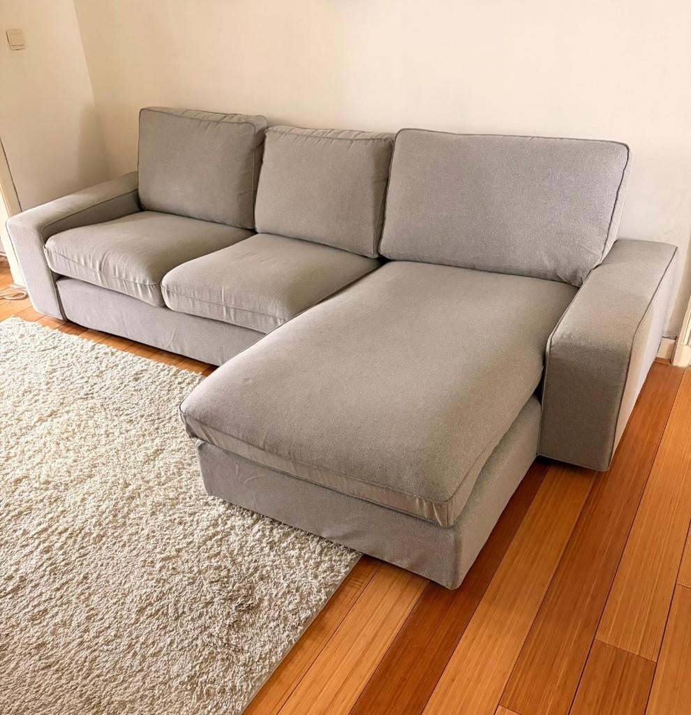 IKEA KIVIK 3-zitszetel + Chaise Longue – Lichtgrijs, Ophalen, 250 tot 300 cm, Driepersoons, Zo goed als nieuw
