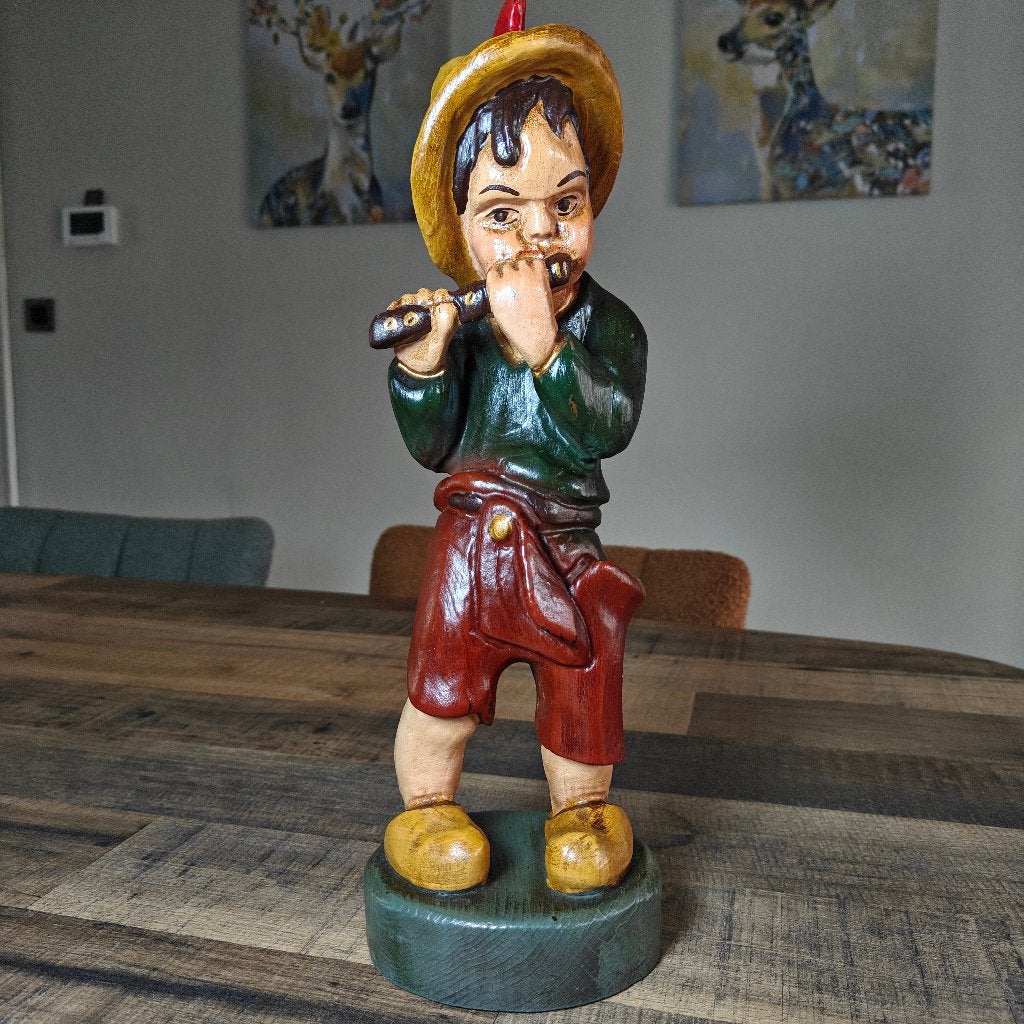 Houten handgesneden beeld 39cm, Statue, Bois, Homme, Multicolore
