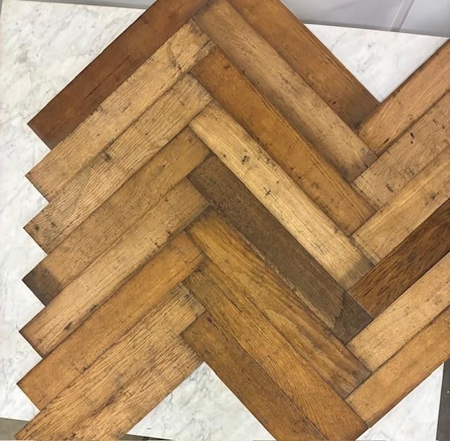 antiek/gerecupereerd eiken visgraat parket 20m², Ophalen, Gebruikt