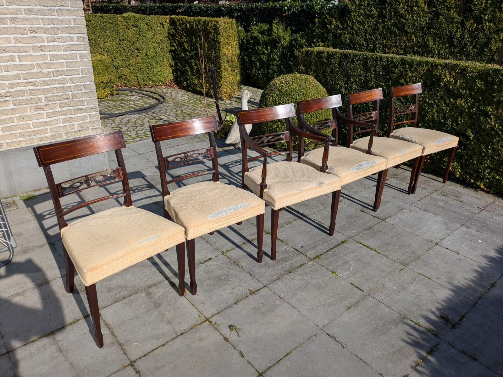 6 mahoniehout stoelen om op te knappen, Huis en Inrichting, Ophalen, Gebruikt, Hout, Vijf, Zes of meer stoelen