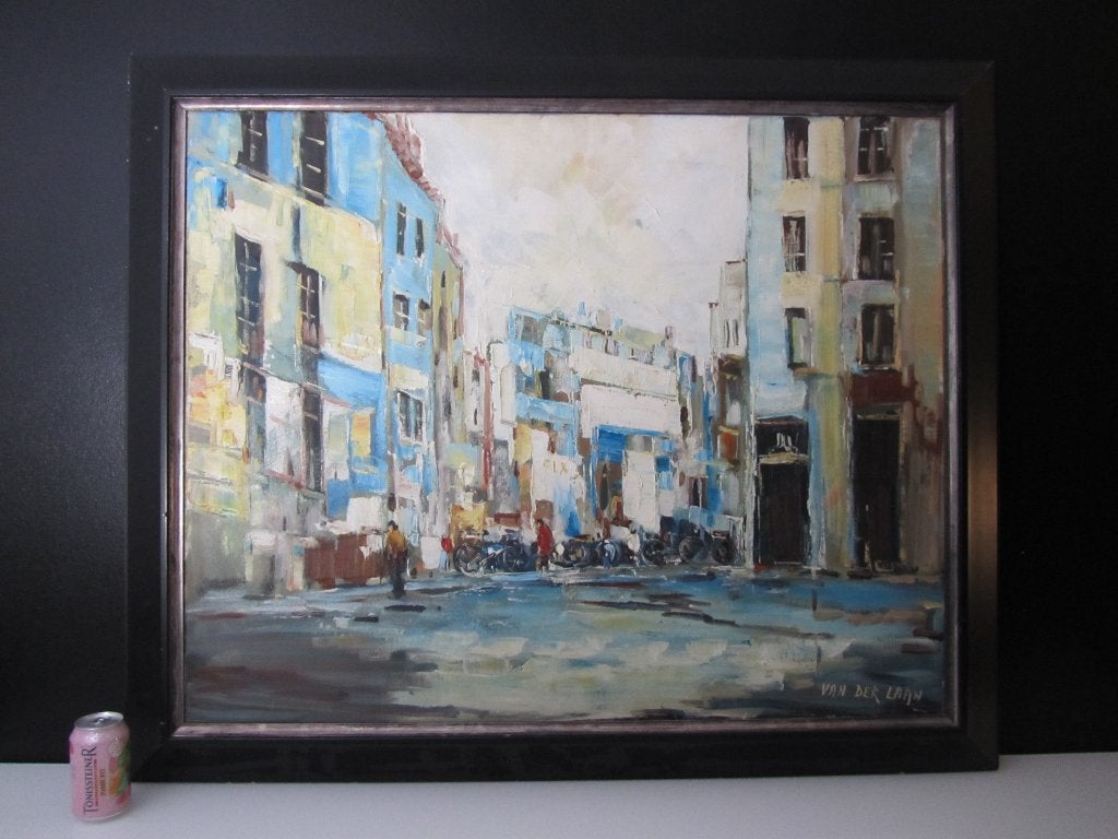 Van Der Laan - spatelschilderij modern - stadszicht, Antiquités & Art, Enlèvement