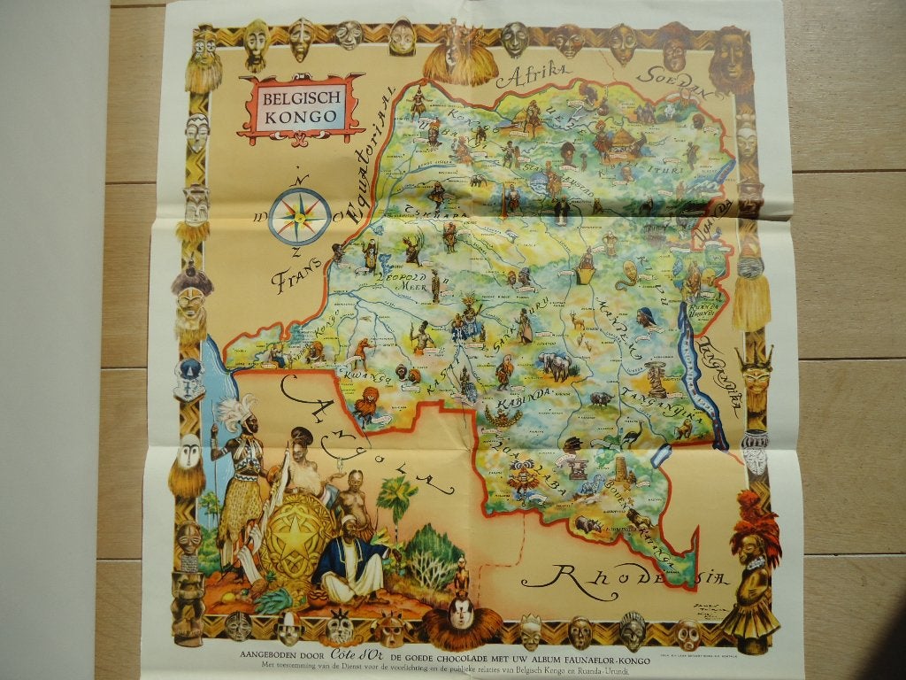 kaart map Belgisch KONGO James THIRIAR Côte d' Or Congo, Ophalen of Verzenden