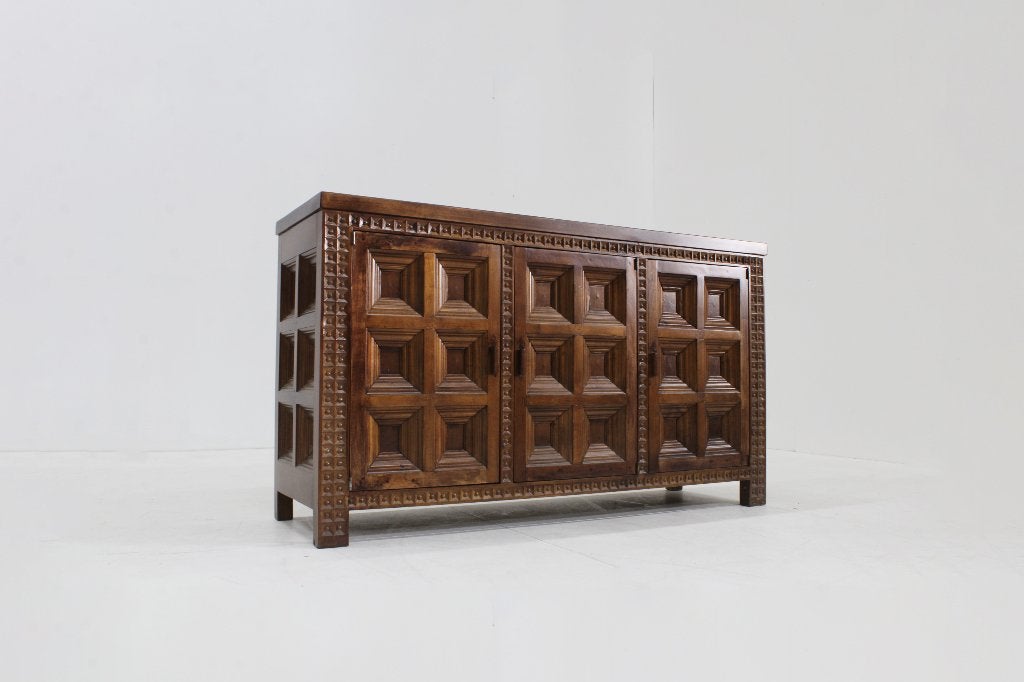 Vintage Spaans Brutalist Sideboard dressoir, Huis en Inrichting, Kasten | Dressoirs, Met deur(en), Design, 150 tot 200 cm, Ophalen of Verzenden