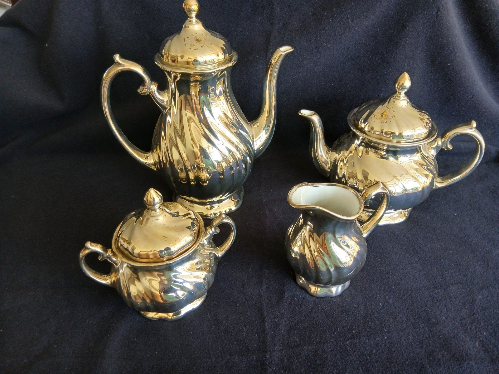 Koffie/ thee set, zwaar verzilverd, 4 delig, Antiek en Kunst, Antiek | Servies compleet, Ophalen of Verzenden