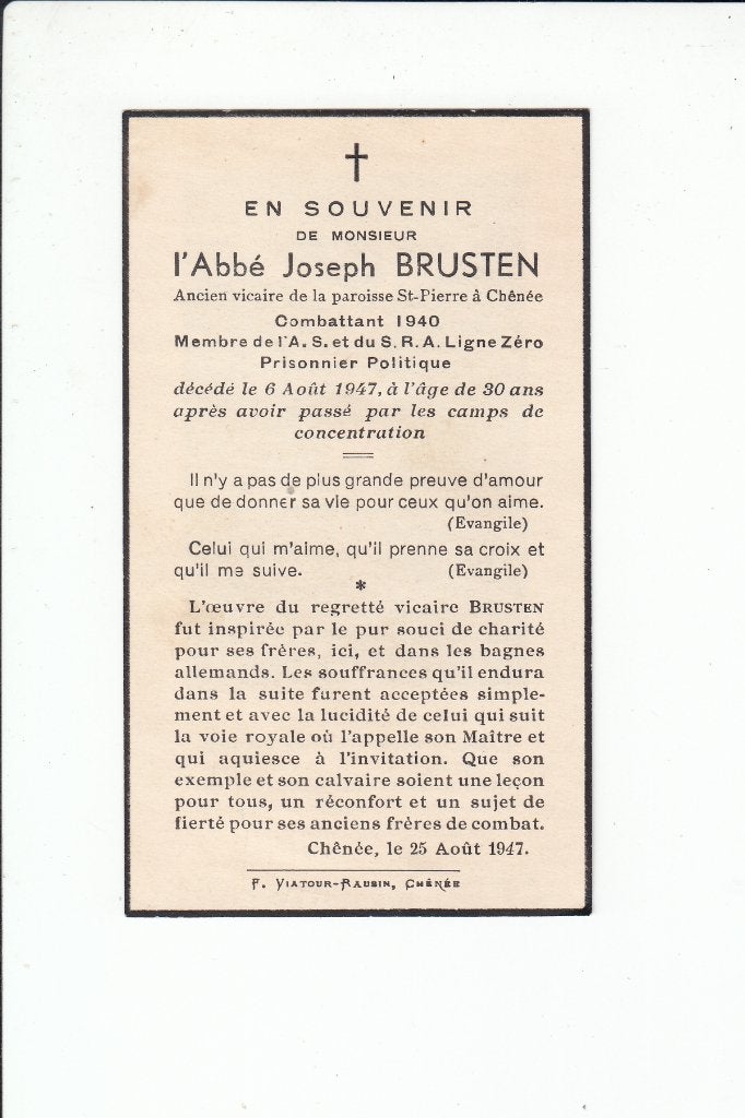 Slachtoffer WO II - Bree - verzet Chênée , aangehouden 1943, Verzamelen, Verzenden, Bidprentje