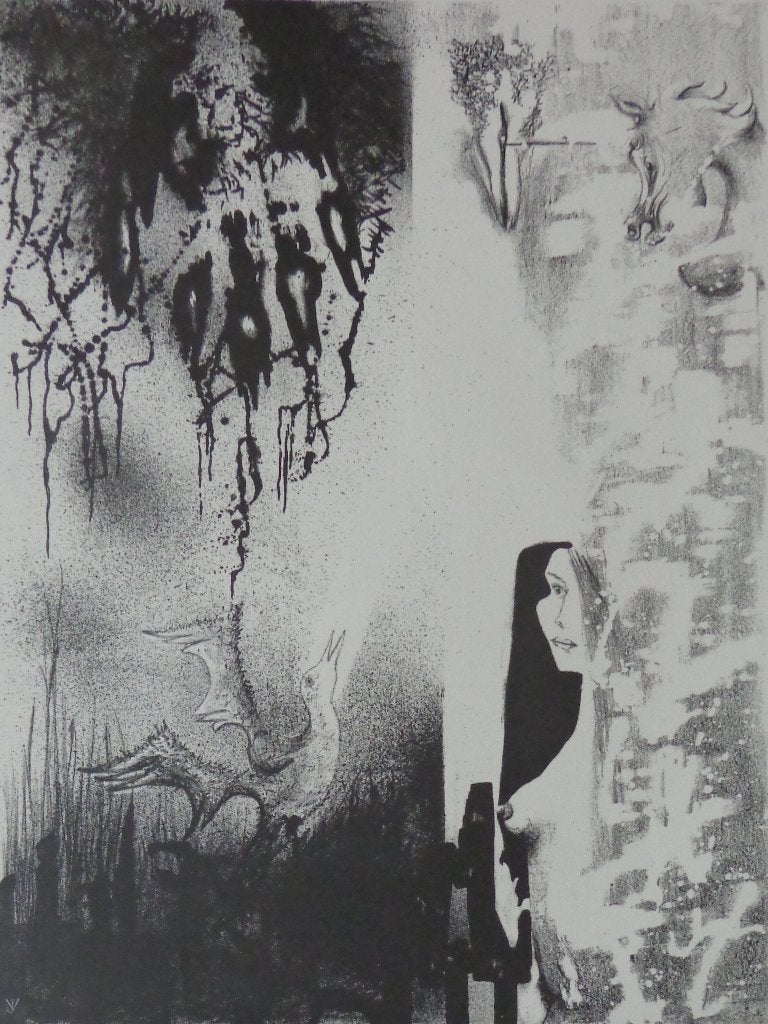 JAN VAERTEN / NAAKT & VOGEL / ZW-W LITHO / 72x57cm / SIG, Gesigneerd, Ophalen of Verzenden, Lithografie