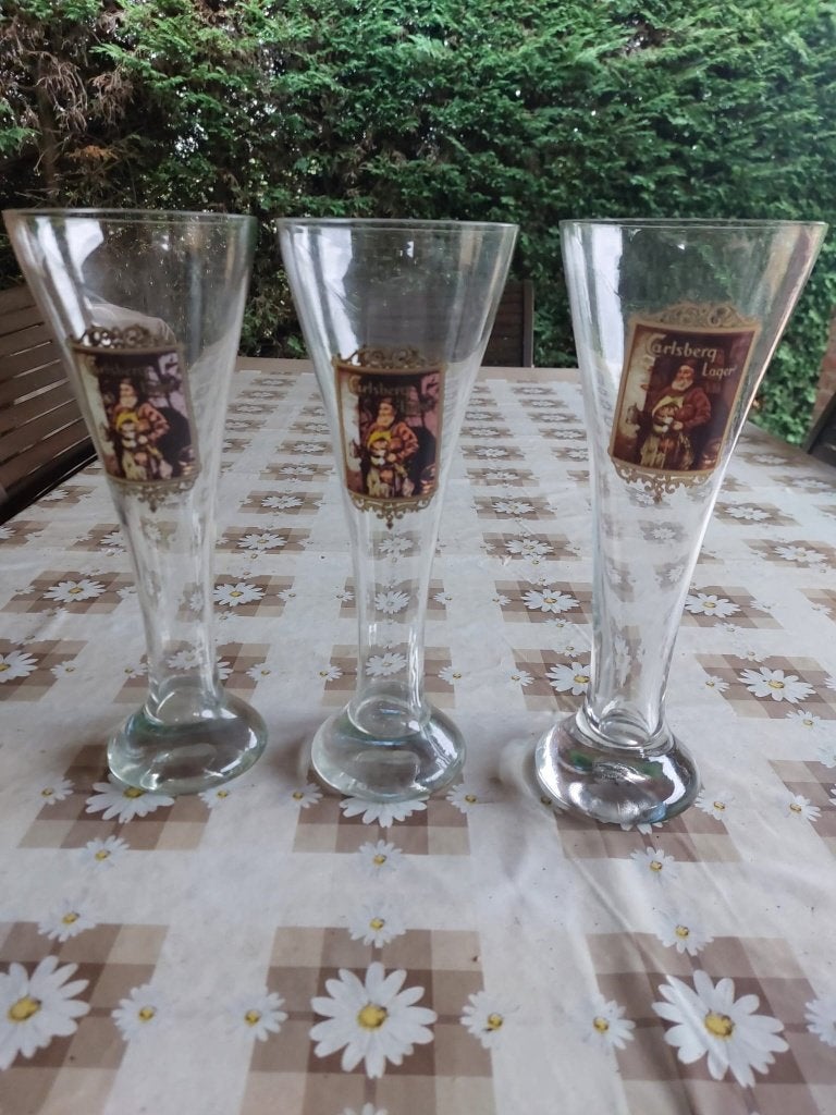 Vintage bierglazen Carlsberg 0,5 liter, Ophalen of Verzenden, Zo goed als nieuw, Glas of Glazen, Overige merken