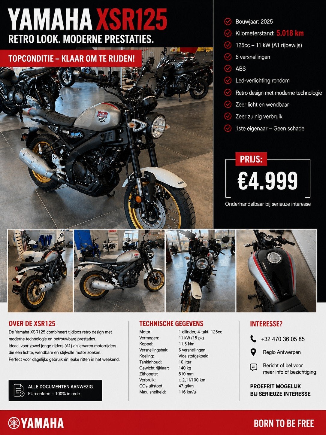 Yamaha XSR 125 rétro comme neuve à partir de 2025, Motos, Particulier