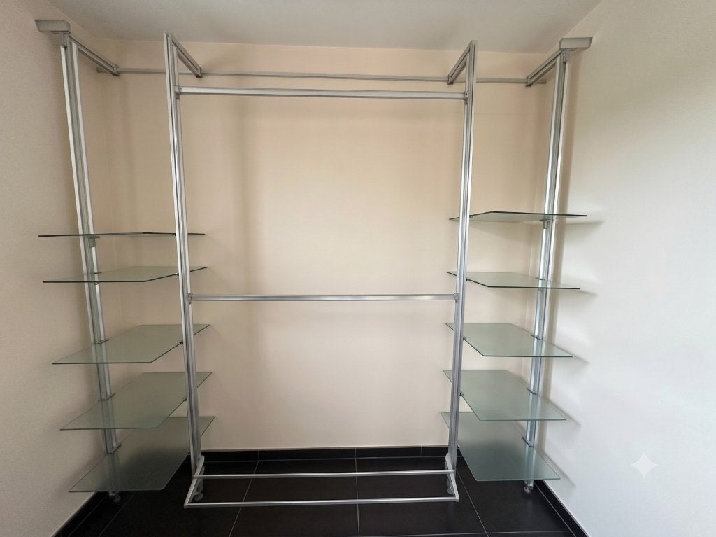 Vestiaire ouvert/armoire avec étagères en verre, 25 à 50 cm, 200 cm ou plus, Avec tablette(s), Verre