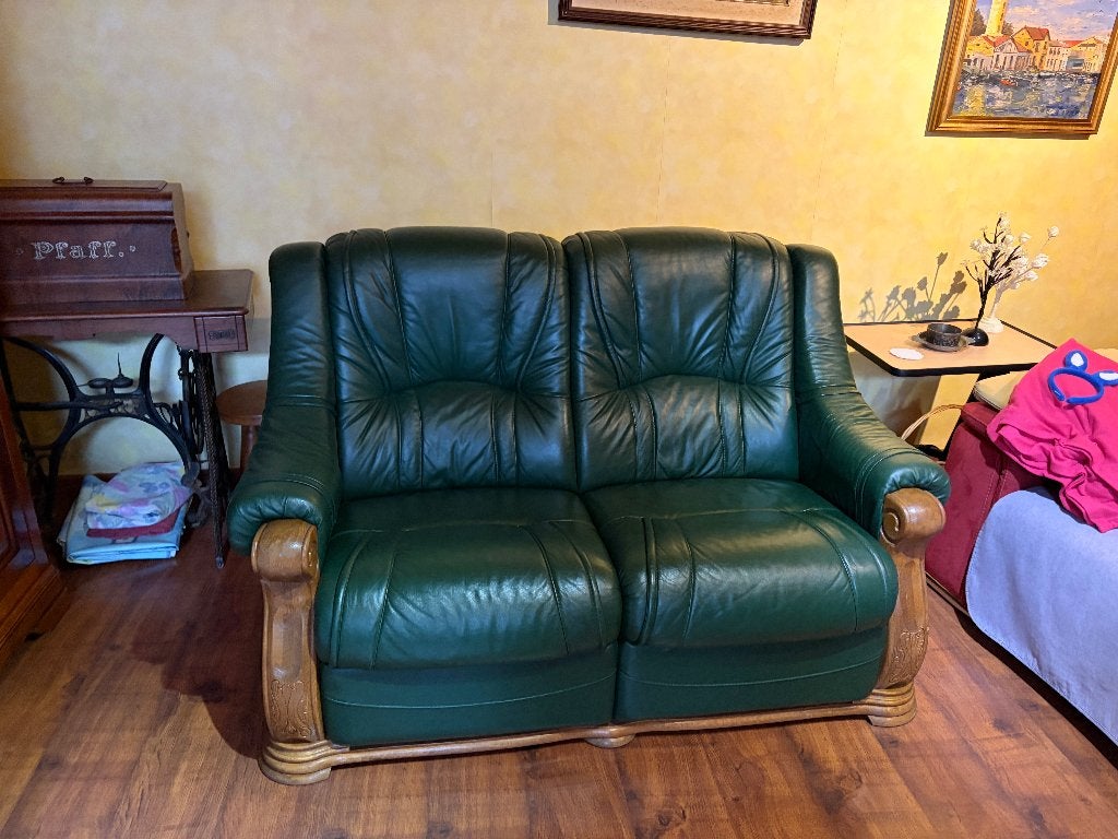 Divan 2 personnes en cuir, 100 à 125 cm, Comme neuf, Enlèvement, Deux personnes
