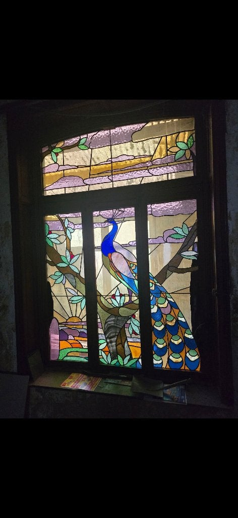 Vitraux anciens décoratifs – Paon – Style Art nouveau, Enlèvement