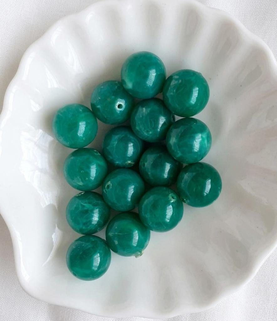 lot kralen 15 donkergroen marmer +- 15mm, Hobby en Vrije tijd, Kralen en Sieraden maken, Nieuw, Kraal, Ophalen of Verzenden