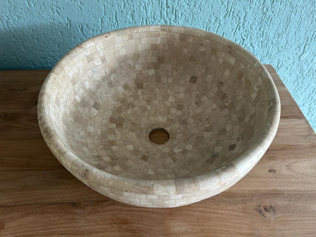 2 vasques et vasque en pierre naturelle en travertin beige, Maison & Meubles, Neuf, 25 à 50 cm, Lavabo ou Évier, Moins de 100 cm
