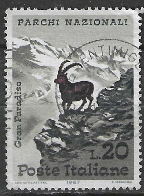 Italie 1967 - Yvert 964 - Parcs nationaux - Capricorne (ST), Timbres & Monnaies, Timbres | Europe | Italie, Affranchi, Envoi