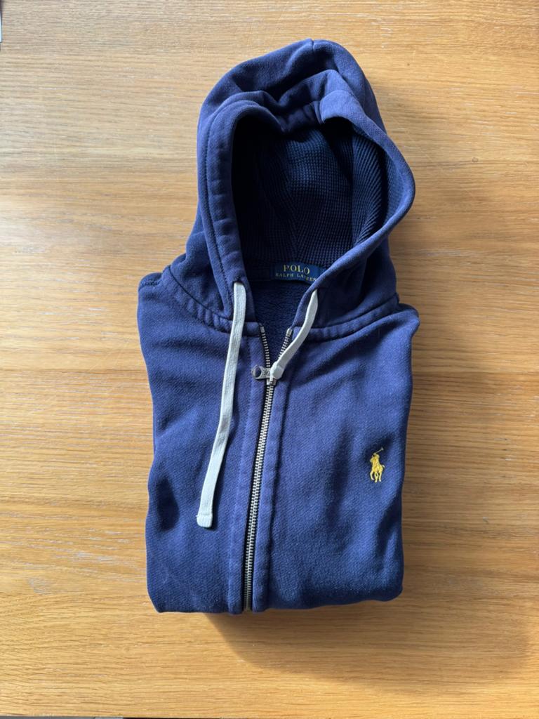 Ralph Lauren trui met kap sweater full zip donkerblauw M, Kleding | Heren, Ophalen of Verzenden, Zo goed als nieuw, Maat 48/50 (M)