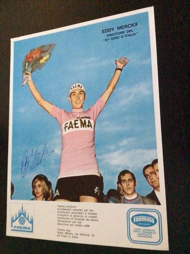 wielerkaart  giro team faema eddy merckx  signe, Verzenden, Zo goed als nieuw