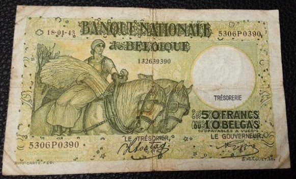België ; 50 Frank/10 Belga (zie beschrijving). (ref 003)., Ophalen of Verzenden, Los biljet
