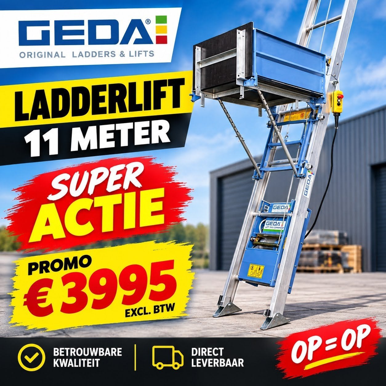 NIEUWE GEDA Ladderlift 11 Meter | SUPERACTIE, Enlèvement, Neuf, Ascenseur de chantier