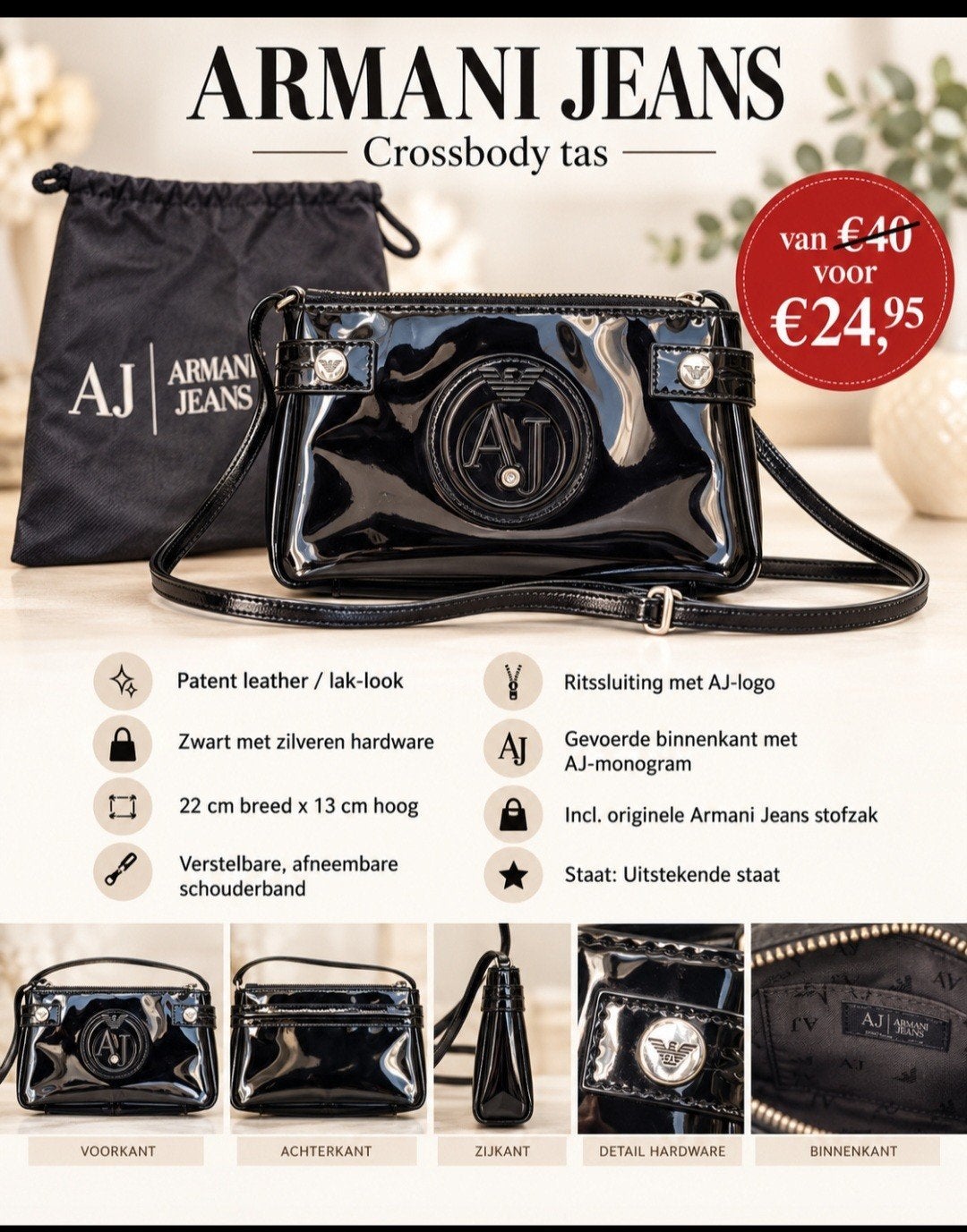 Armani Jeans crossbody tasje - patent leather, Overige merken, Zwart, Ophalen of Verzenden, Zo goed als nieuw