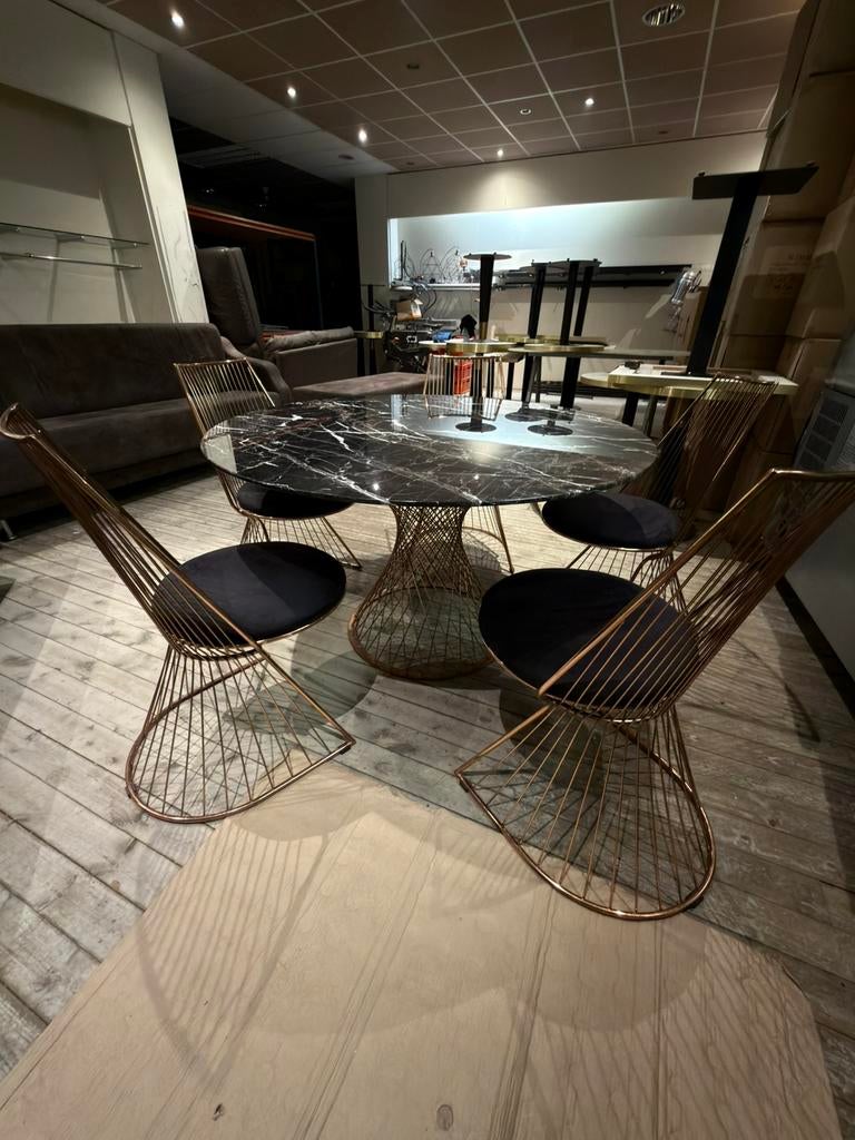 Luxe marmeren eettafel + 5 stoelen | UNIEK KOOPJE, Ophalen, Zo goed als nieuw