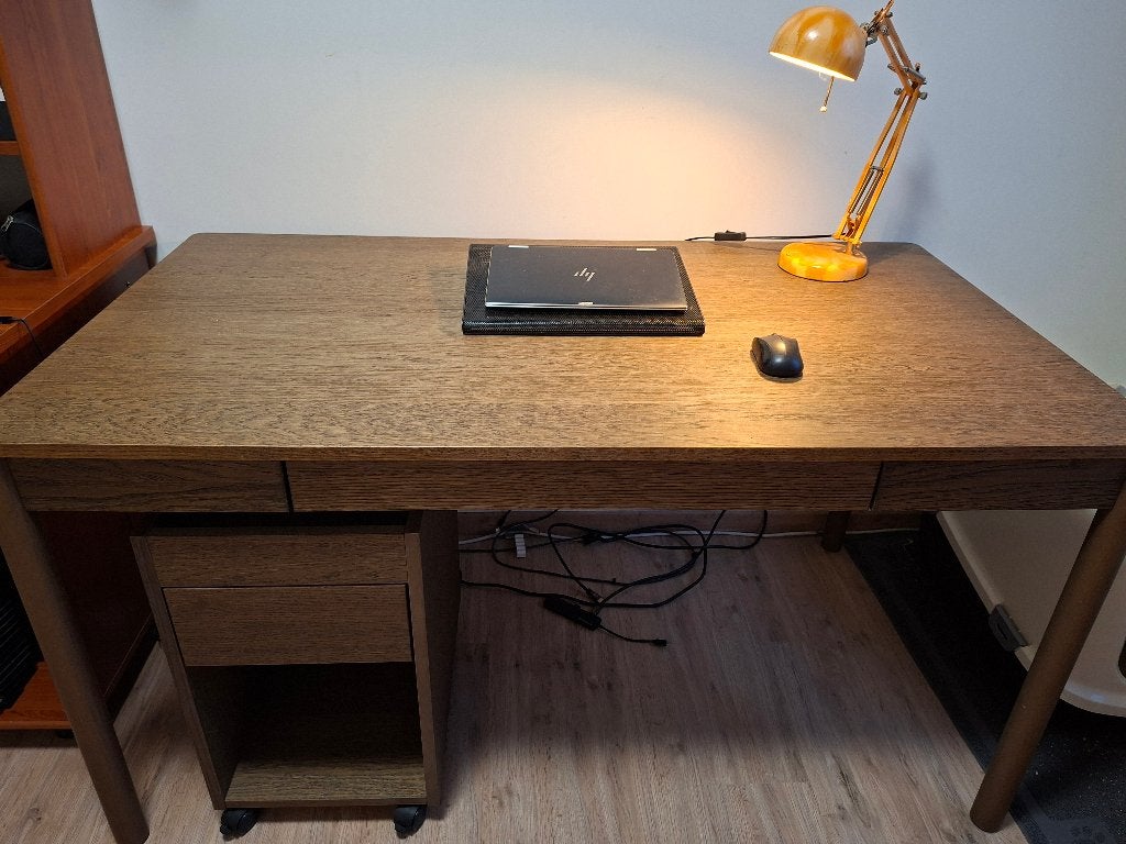 TONSTAD bureau IKEA met ladeblok, Ophalen, Hout, Bruin, Met wielen