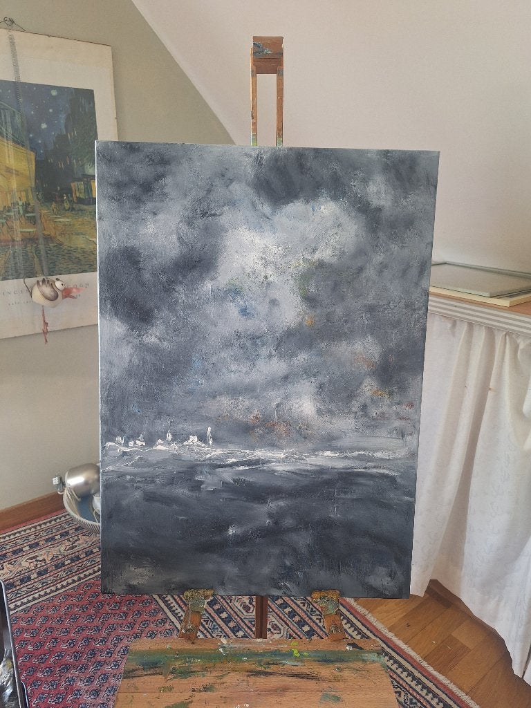 Schilderij olie op doek: de Rupel, Antiquités & Art, Art | Peinture | Classique, Enlèvement ou Envoi, Peinture à l'huile, Expressionniste