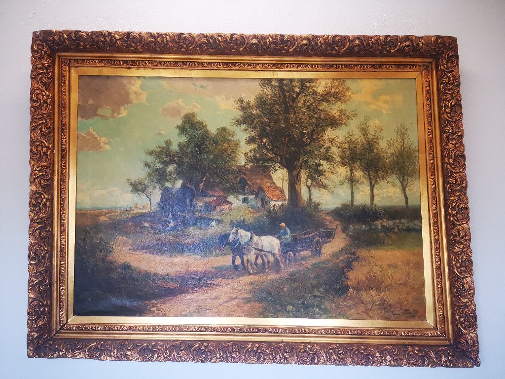 Peinture Royal Henry Schouten134x178cm Chevaux et charrettes, Antiquités & Art, Art | Peinture | Classique, Paysage, Classique