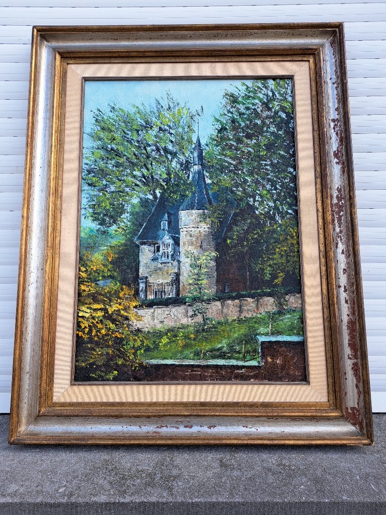huile sur toile chateau signe paul snolders, Enlèvement, Fleurs, Toile