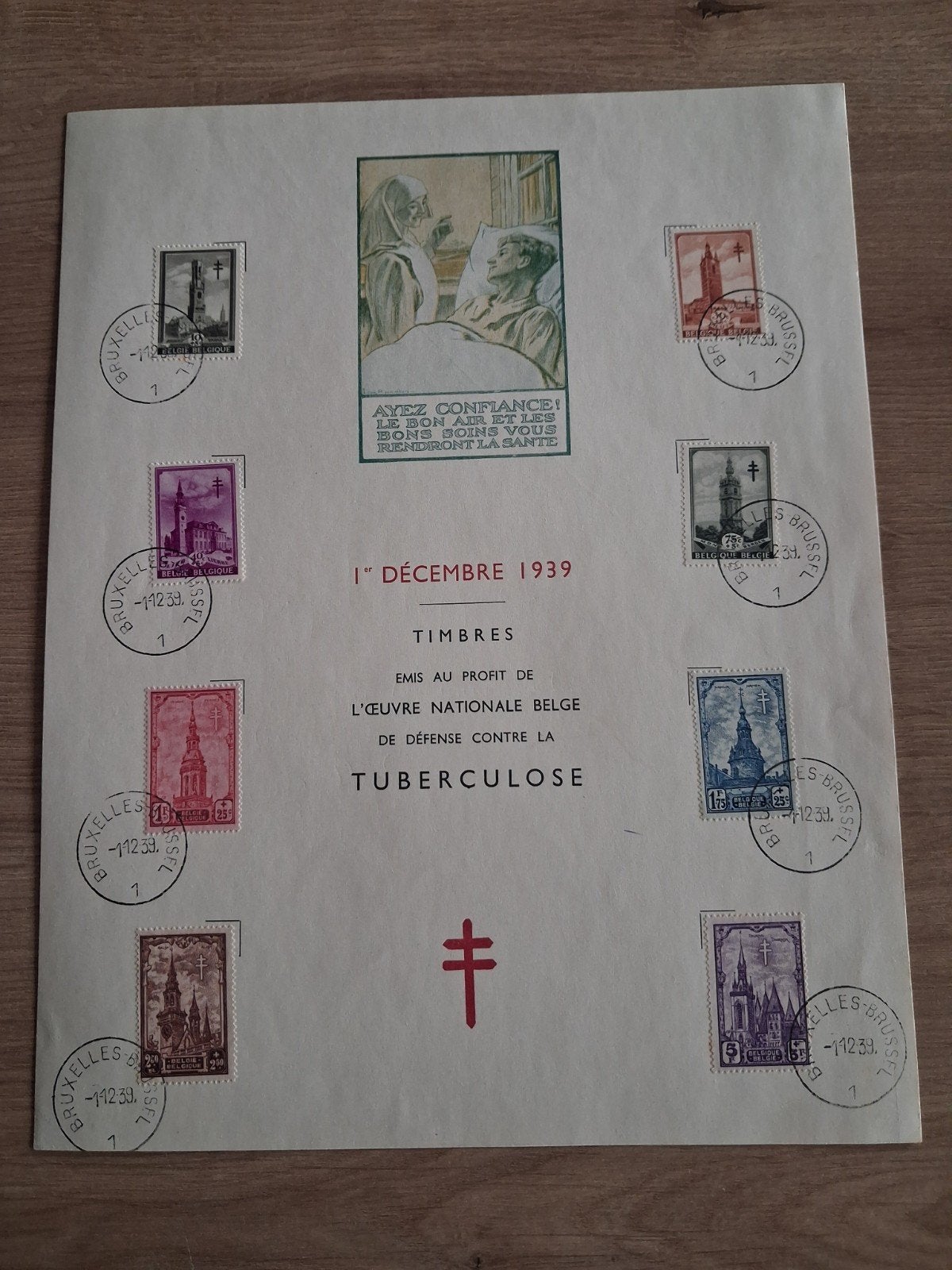Série belge 8 timbres antituberculeux  1939, Enlèvement ou Envoi