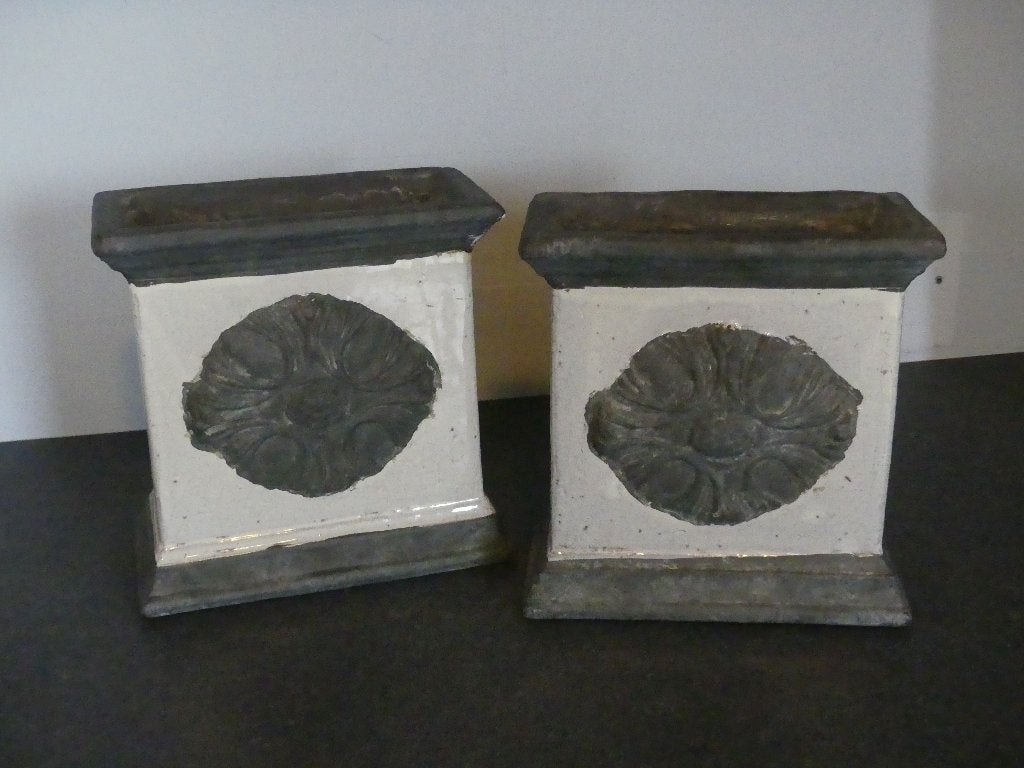 2 stenen bloempotten, Tuin en Terras, Ophalen, Gebruikt, Aardewerk, Binnen