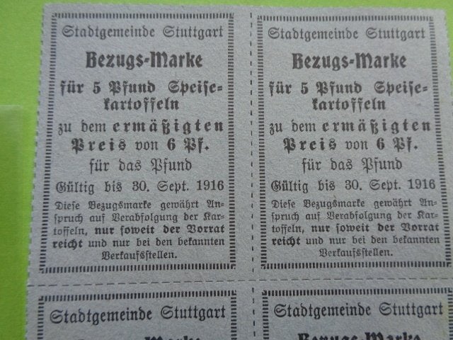 Duitse rantsoeneringsbonnen WO 1 1916, voor aardappelen, Ophalen of Verzenden, Overige soorten, Overige typen