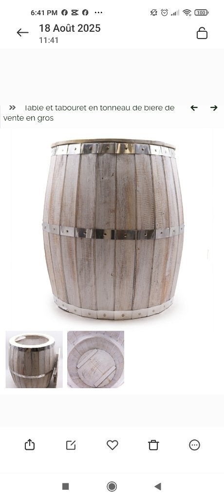 Table et 2 tabouret en tonneaux, Jardin & Terrasse, Tables de jardin, Enlèvement, Comme neuf, Rond, Bois