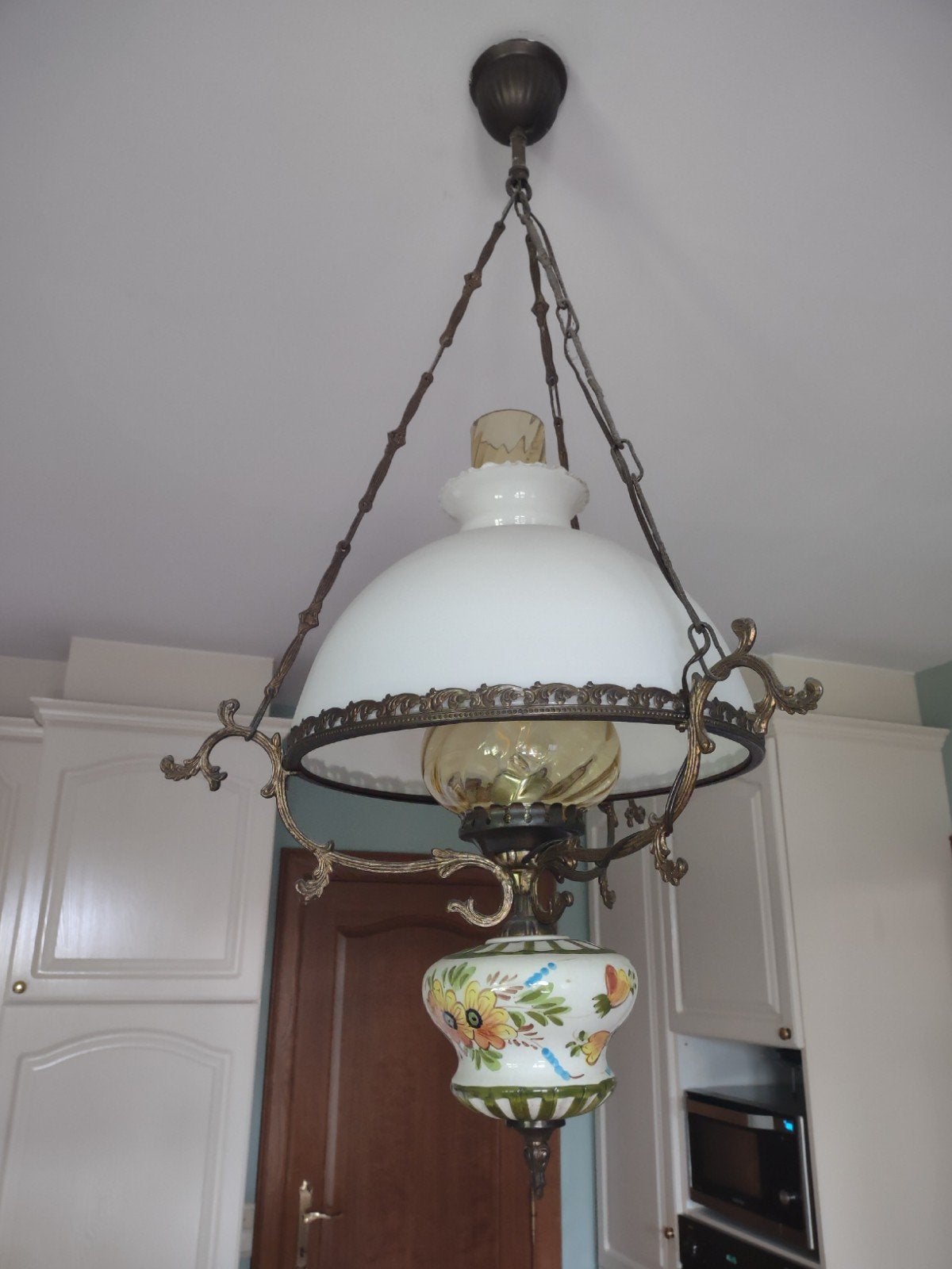 Antieke hanglamp met handgeschilderde details, Antiek en Kunst, Ophalen