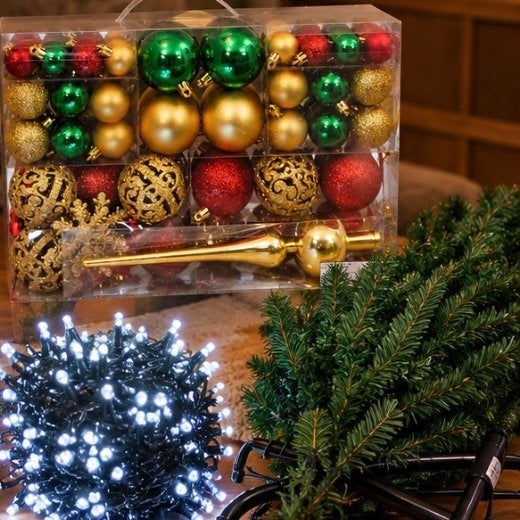 Complete set kerstboom + versieringen + LED-slinger, Ophalen, Nieuw
