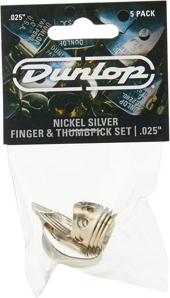 Jim Dunlop RVS vingerplectrum + duimplectrum  0.025 - 5-pack, Musique & Instruments, Enlèvement ou Envoi, Neuf, Guitare acoustique