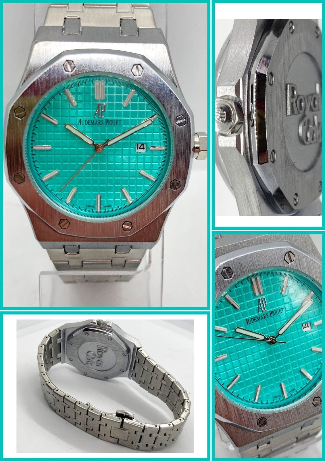 AP Tiffany blue AUTO met zwevende secondewijzer, Handtassen en Accessoires, Staal, Staal, Polshorloge, Nieuw