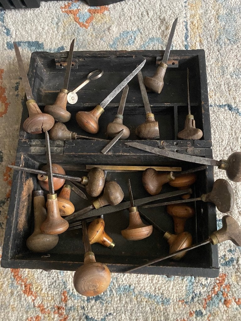 31 oude bijtels in staal voor houtsnijwerk of lino, Antiek en Kunst, Ophalen of Verzenden