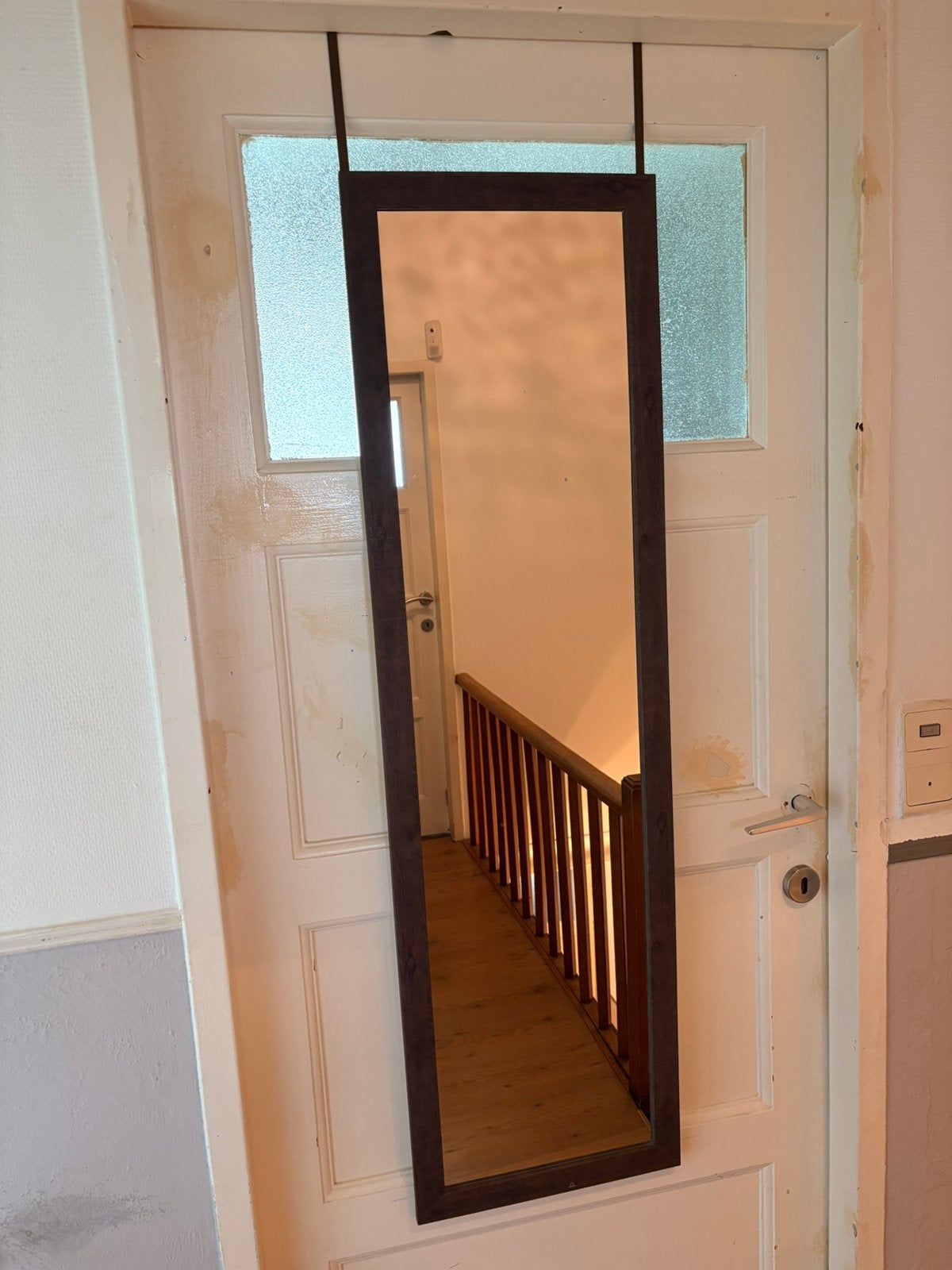 Miroir porte bois brun foncé, Maison & Meubles, Enlèvement, Utilisé, 100 à 150 cm, Rectangulaire