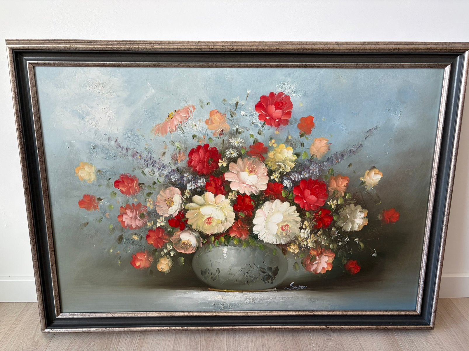 Edmond Sanders Schilderij 1950s 60x90cm stilleven, Antiquités & Art, Enlèvement ou Envoi, Nature morte