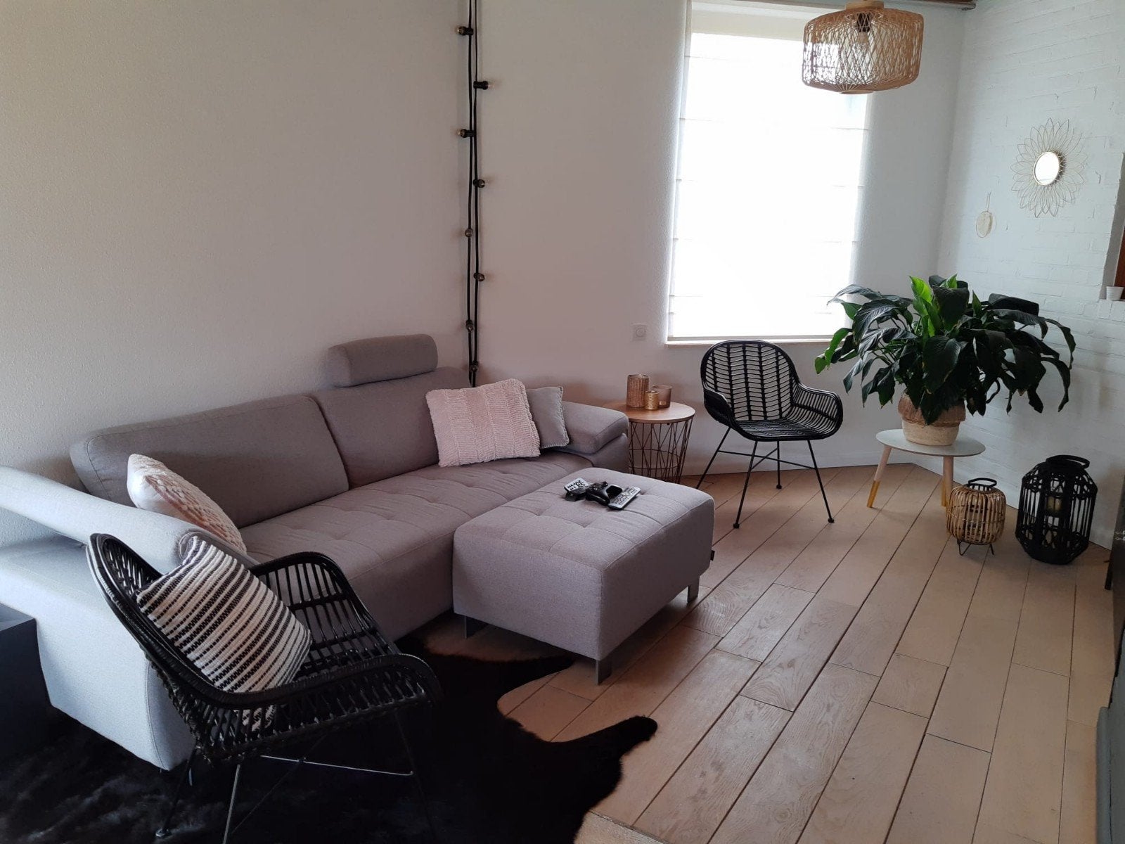 Henders & Hazel sofa + poef, Huis en Inrichting, Ophalen, Gebruikt, Driepersoons, Rechte bank