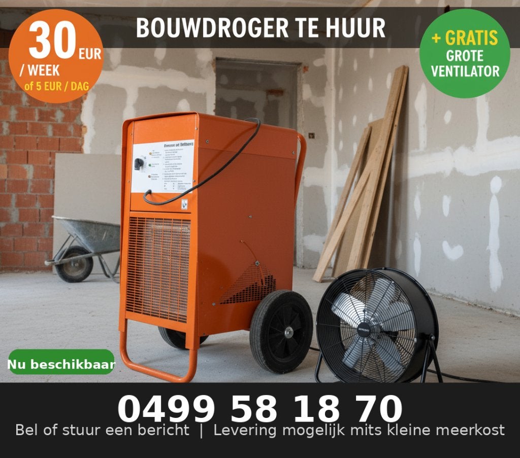 Bouwdroger te huur GOEDKOOPSTE + GRATIS grote ventilator, Ophalen