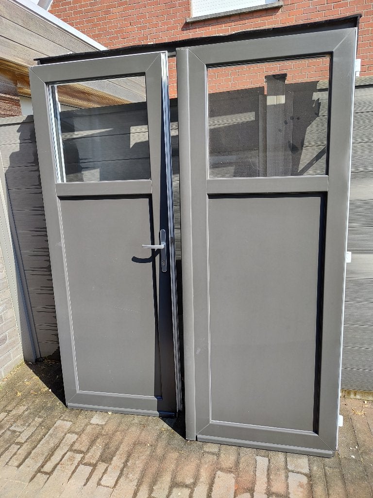 Dubbele buitendeur PVC - Wit / Antraciet, Doe-het-zelf en Bouw, Ophalen, Gebruikt, Minder dan 80 cm, Buitendeur