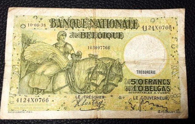 België ; 50 Frank/10 Belga (zie beschrijving). (ref 001)., Ophalen of Verzenden, Los biljet