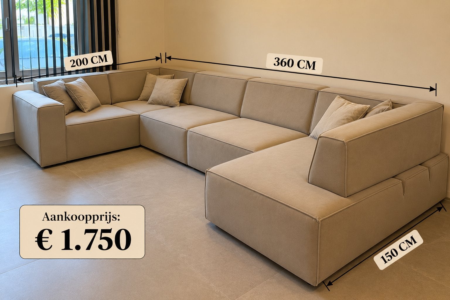 Zetel – Grote beige/taupe hoekzetel 360 cm, Enlèvement, Comme neuf