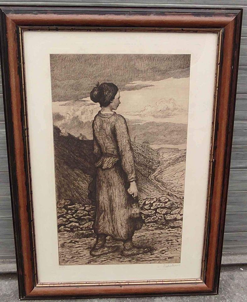 Gravure hiercheuse signe Victor dieu, Enlèvement ou Envoi, Gravure